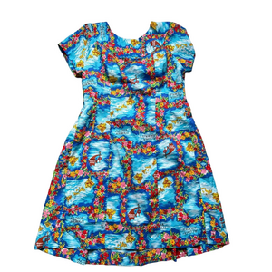 Made in Hawaii Vintage 80s Blue Puff Sleeve Sweetheart Midi Hawaiian Sundress 10